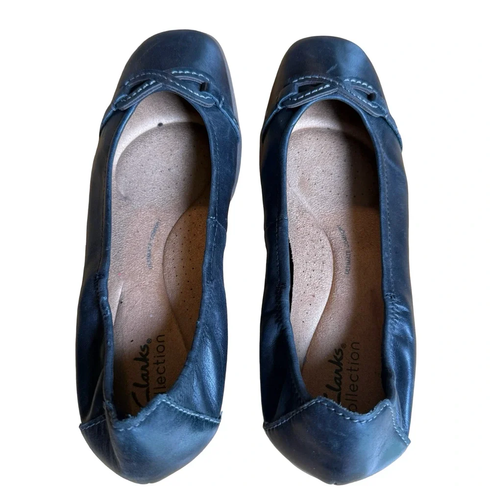 Clarks Lyrical Rhyme Black Leather Slip On Ballet Flats Square Toe Shoes sz 8